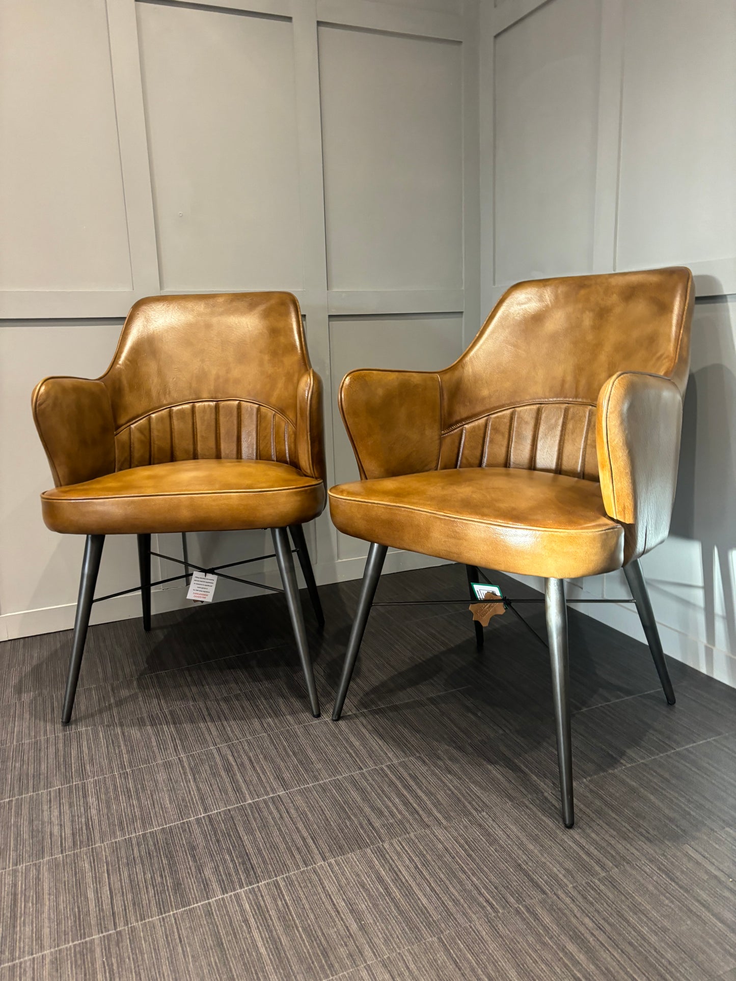 Pair of Stunning High Street Branded Leather Chairs Brand New RRP £595