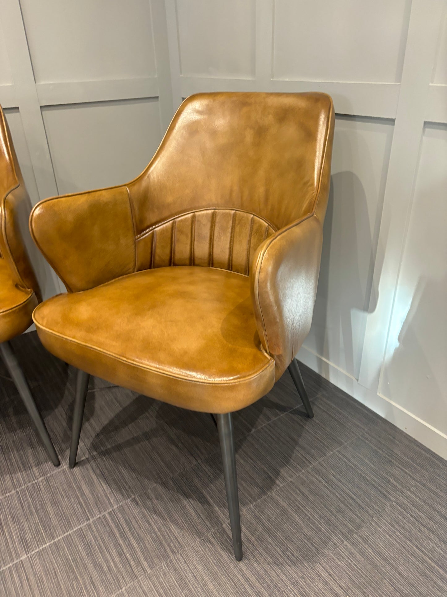 Pair of Stunning High Street Branded Leather Chairs Brand New RRP £595