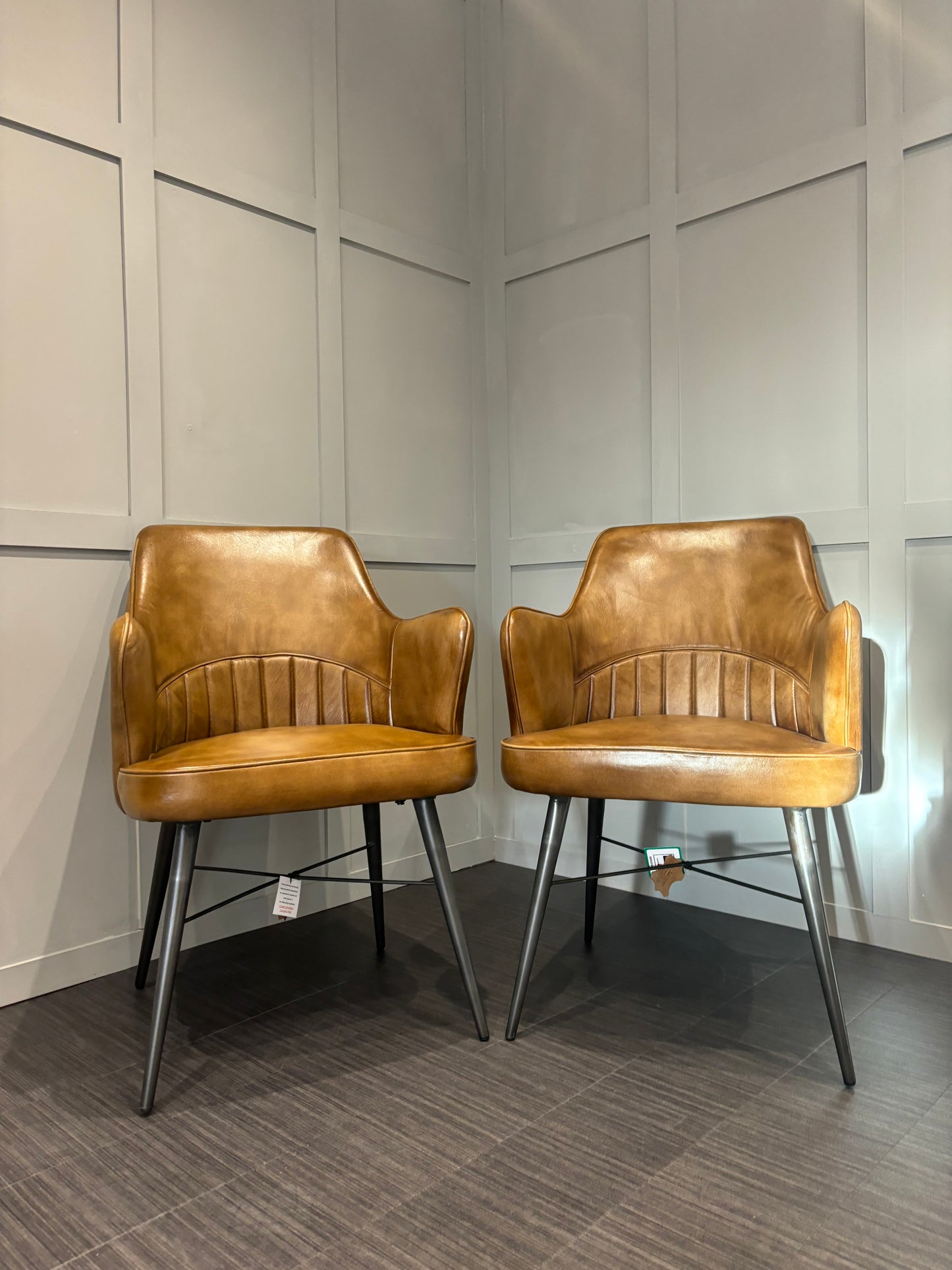 Pair of Stunning High Street Branded Leather Chairs Brand New RRP £595