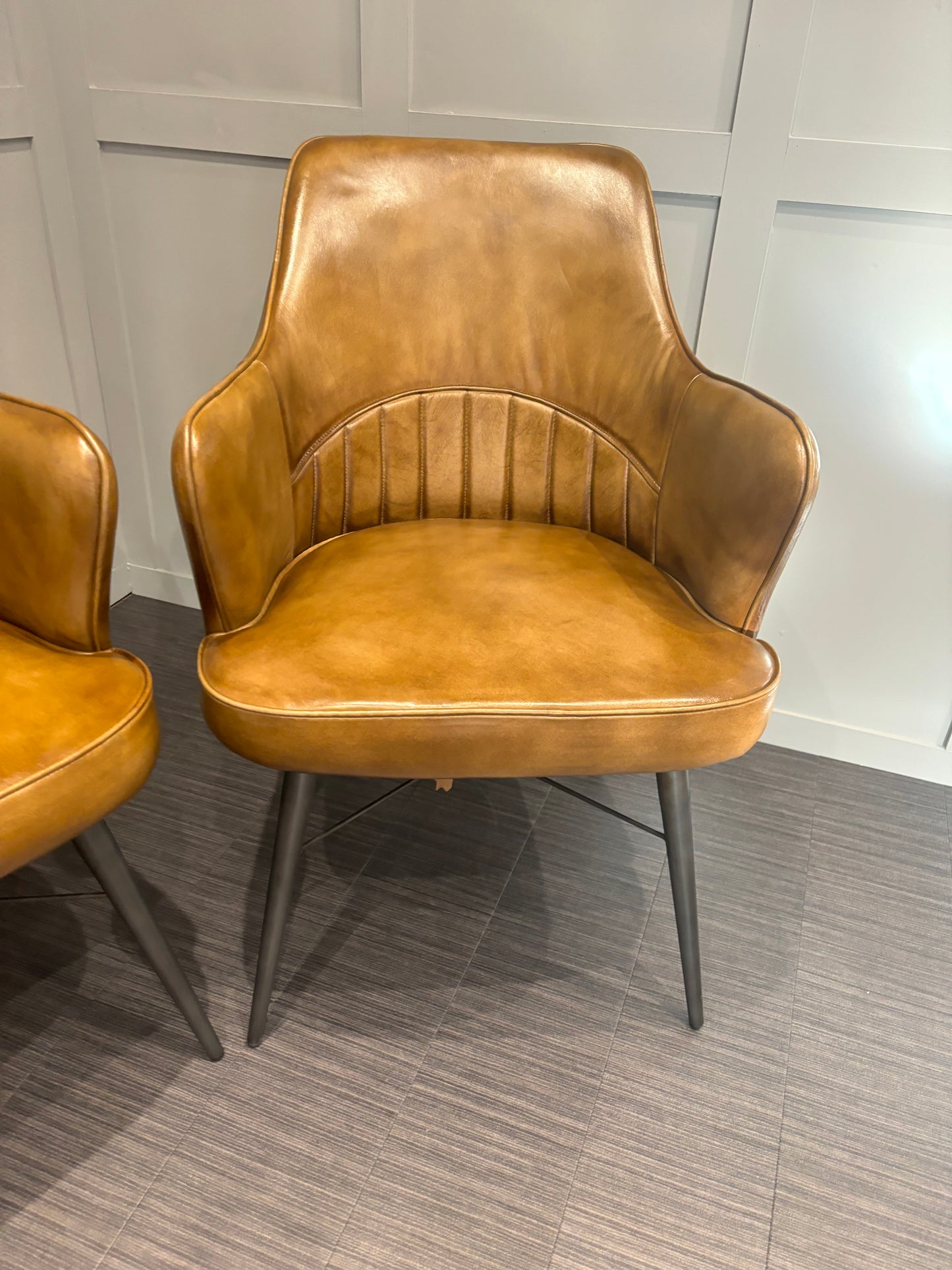 Pair of Stunning High Street Branded Leather Chairs Brand New RRP £595