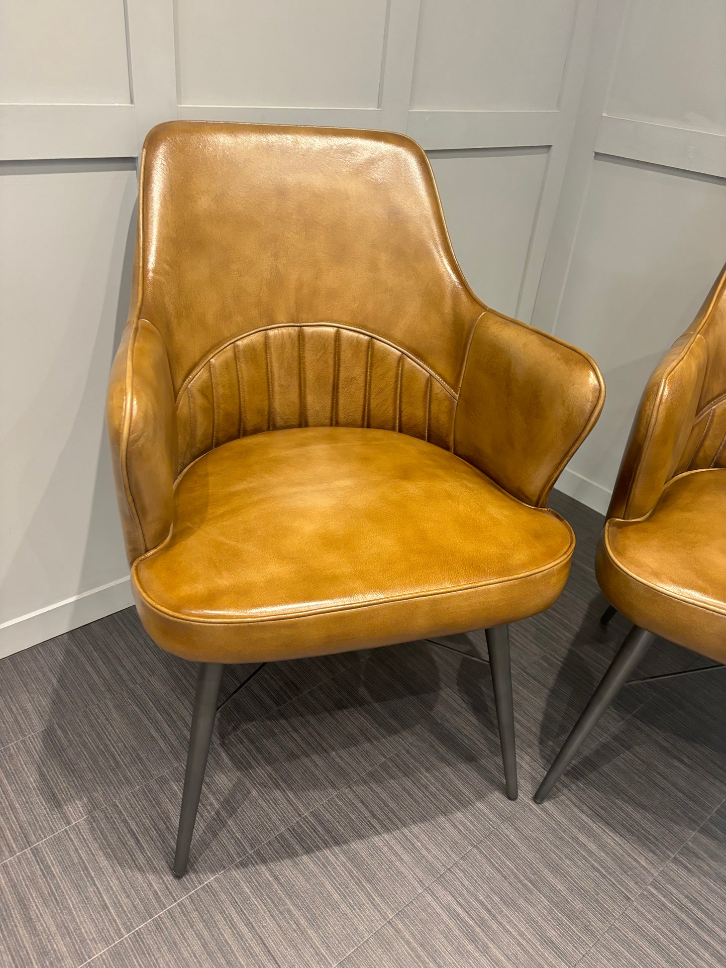 Pair of Stunning High Street Branded Leather Chairs Brand New RRP £595
