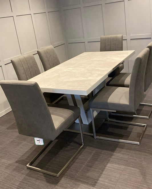 Major High Street Brand Ceramic Extendable Dining Table & Six Chairs RRP £2099