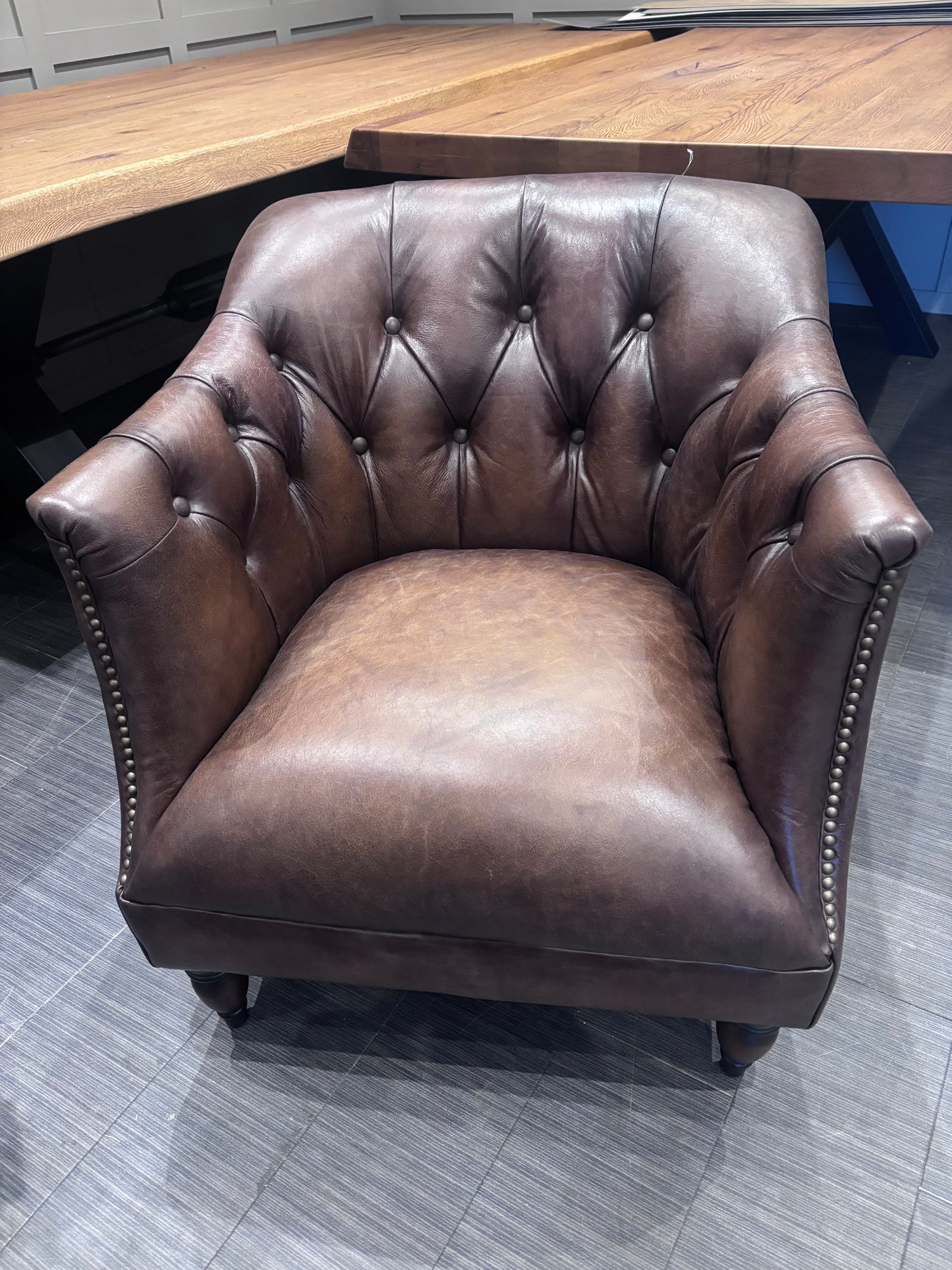 Brand New At The Helm Henson Real Leather Chesterfield Tub Chair RRP £1495